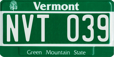VT license plate NVT039