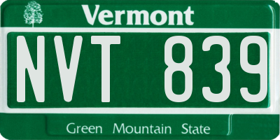 VT license plate NVT839