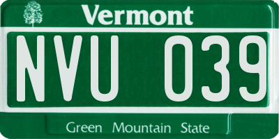 VT license plate NVU039