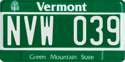 VT license plate NVW039