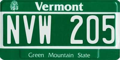 VT license plate NVW205