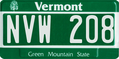 VT license plate NVW208