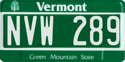 VT license plate NVW289