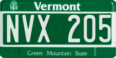 VT license plate NVX205