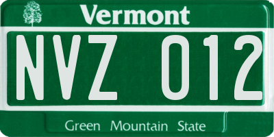 VT license plate NVZ012