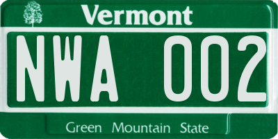 VT license plate NWA002