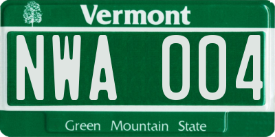 VT license plate NWA004