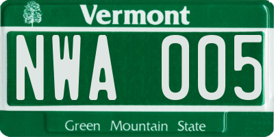 VT license plate NWA005