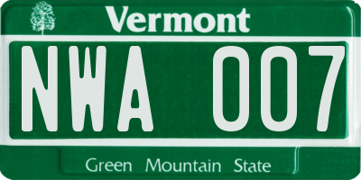 VT license plate NWA007