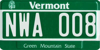 VT license plate NWA008