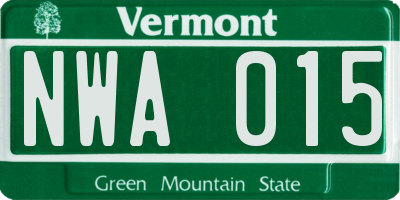 VT license plate NWA015