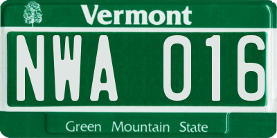 VT license plate NWA016