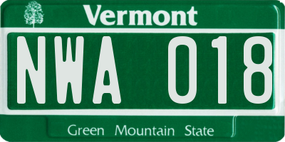 VT license plate NWA018
