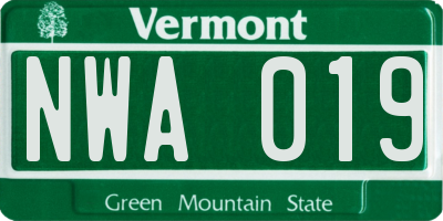 VT license plate NWA019