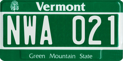 VT license plate NWA021