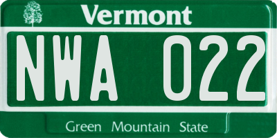 VT license plate NWA022