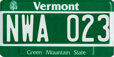 VT license plate NWA023