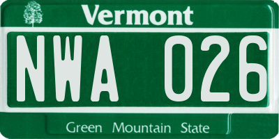 VT license plate NWA026