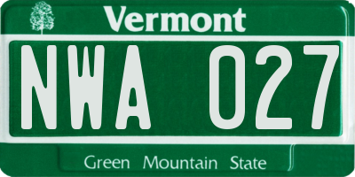 VT license plate NWA027