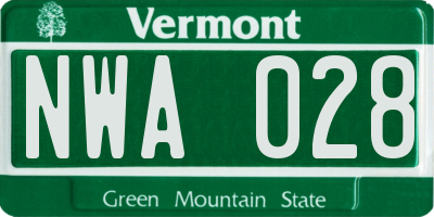 VT license plate NWA028