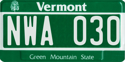 VT license plate NWA030