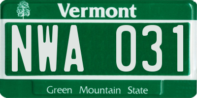 VT license plate NWA031