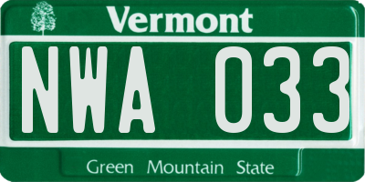 VT license plate NWA033