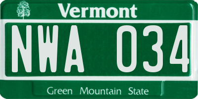 VT license plate NWA034