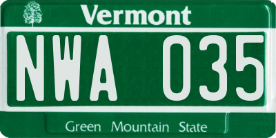 VT license plate NWA035