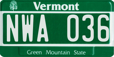 VT license plate NWA036