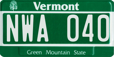 VT license plate NWA040
