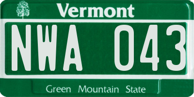 VT license plate NWA043
