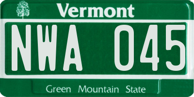VT license plate NWA045