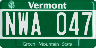 VT license plate NWA047