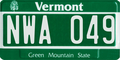 VT license plate NWA049