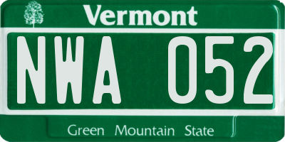 VT license plate NWA052