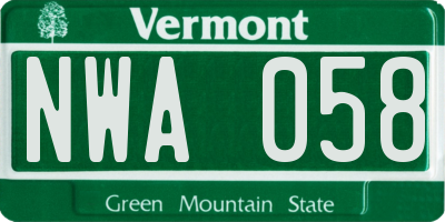 VT license plate NWA058