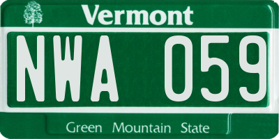 VT license plate NWA059