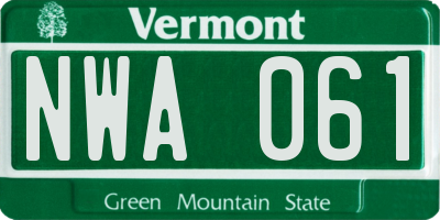VT license plate NWA061