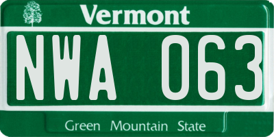 VT license plate NWA063