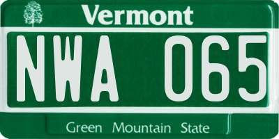 VT license plate NWA065