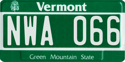 VT license plate NWA066