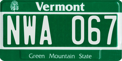 VT license plate NWA067