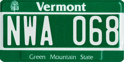 VT license plate NWA068