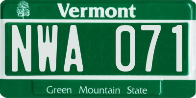VT license plate NWA071