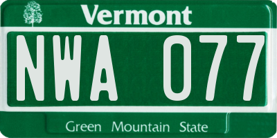 VT license plate NWA077