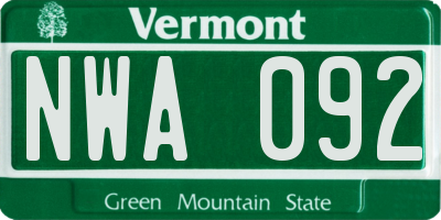 VT license plate NWA092