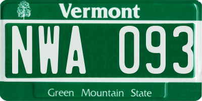 VT license plate NWA093
