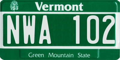 VT license plate NWA102