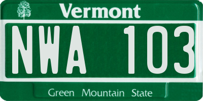 VT license plate NWA103